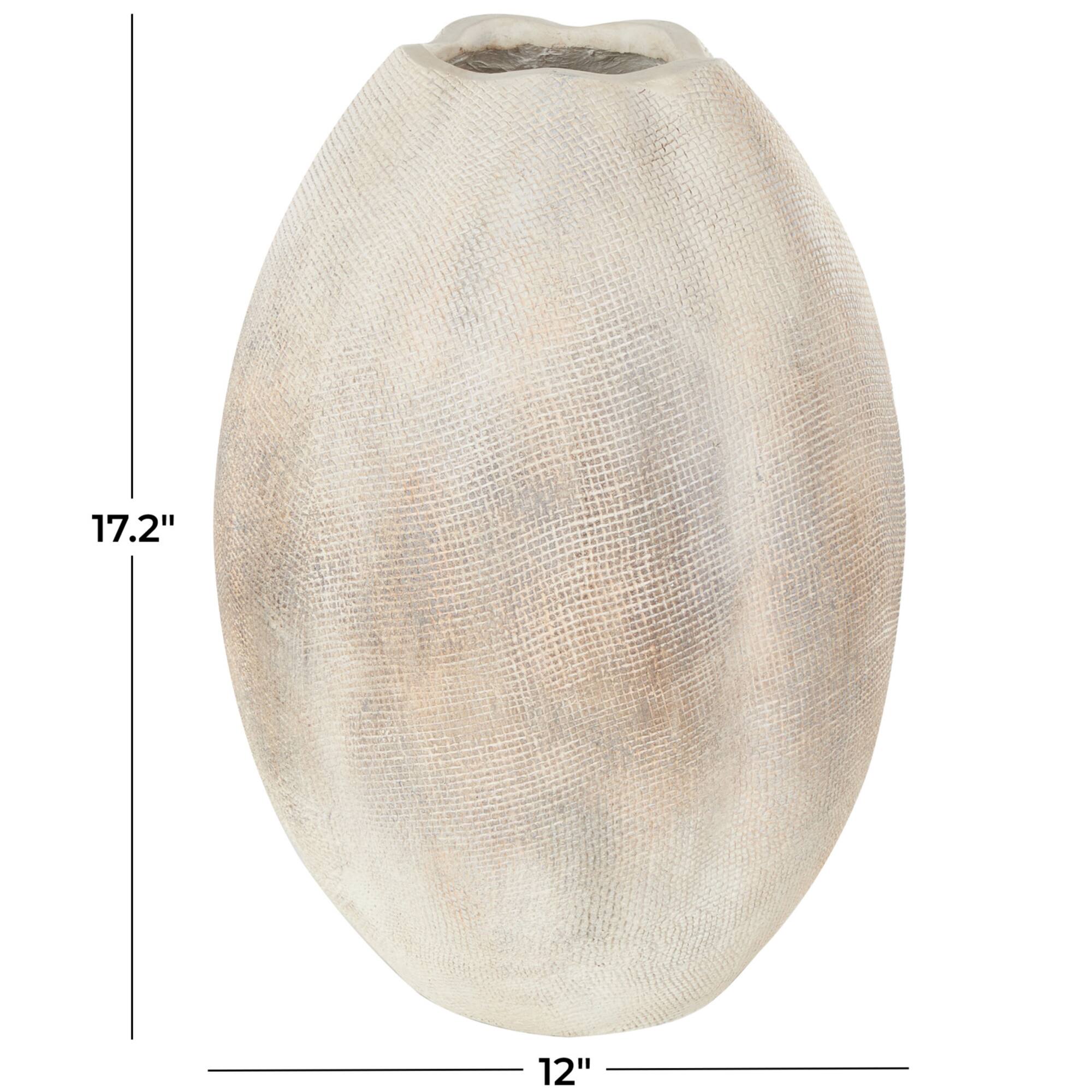 17" Cream Checkered Patterns Magnesium Oxide Decorative Vase